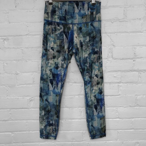 LULULEMON Wunder Under High Rise Leggings Sun Dazed Multi Blue Green Crops Sz 6 - Picture 2 of 5